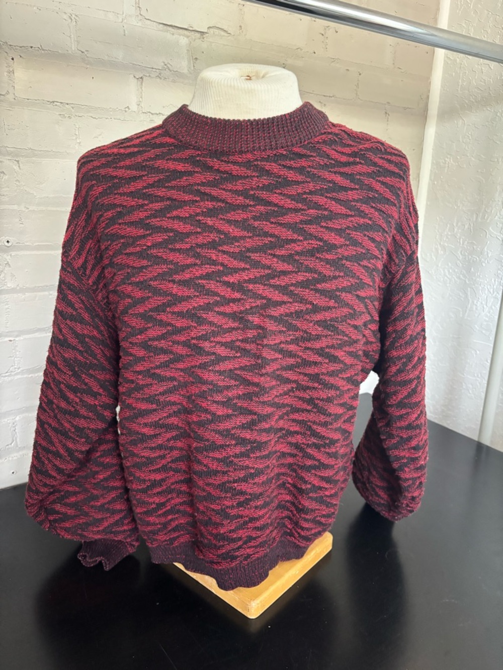 Women’s Red & Black Zigzag Crewneck Sweater